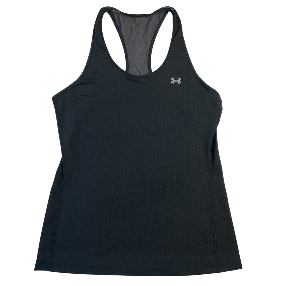 Under Armour Women Tank Top M Black Activewear Logo Scoop Neck Pullover Sheer